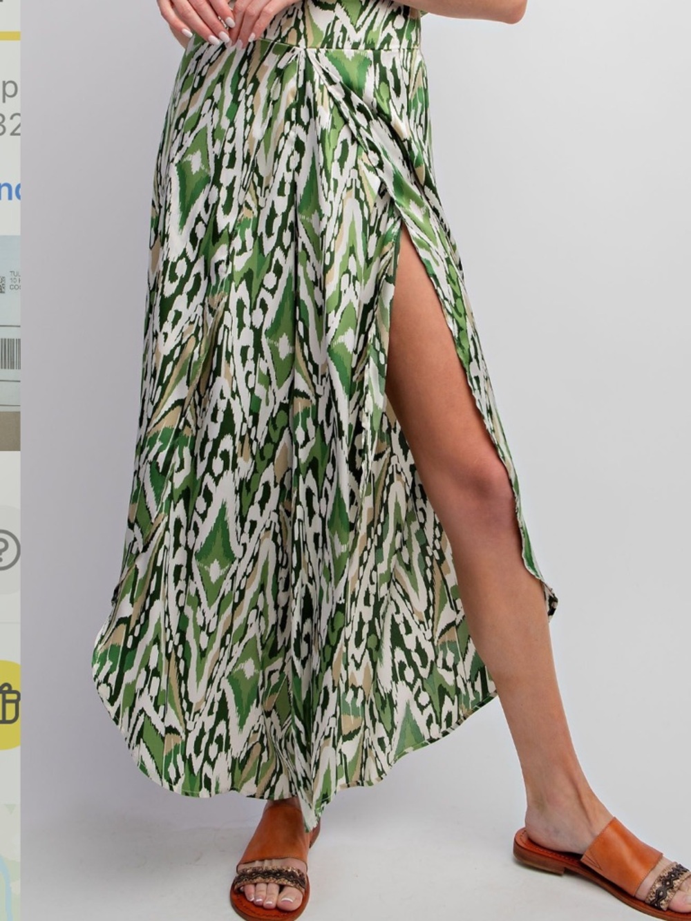 easel Green Ikat Maxi Skirt with High Side Slit